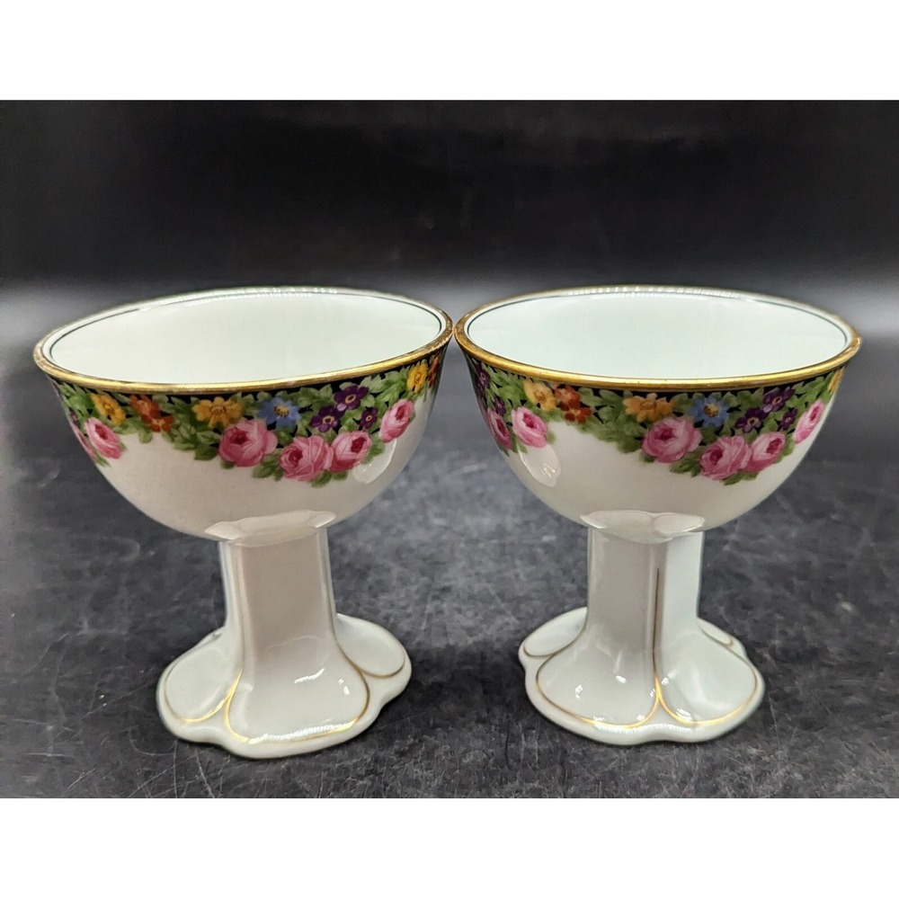 Vintage Royal Crown Bavaria Hand Painted Porcelain Floral Sherbet Cups Signed 4"